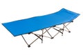 Blue new cot for camping or travel, on white background Royalty Free Stock Photo