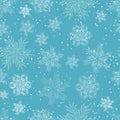 Blue new-year seamless pattern of snowflakes. Christmas and New Year background. Vector. Royalty Free Stock Photo