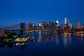 Blue New York panorama with Lower Manhattan and Brooklyn bridge