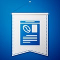 Blue Newspaper and coffee icon isolated on blue background. Mass media symbol. White pennant template. Vector Royalty Free Stock Photo