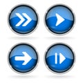 Blue Next buttons with chrome frame. Round glass shiny 3d icons with arrows Royalty Free Stock Photo