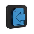 Blue Next page arrow icon isolated on transparent background. Document file with arrow. Send document. Black square