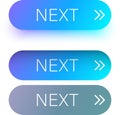 Blue next web buttons with arrow isolated on white.