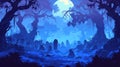 Blue Night Forest Graveyard Pixel Art Royalty Free Stock Photo