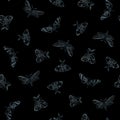 Blue Night Moth, Indigo Butterfly Seamless Pattern, Watercolor Vintage Illustration, Hand Drawing