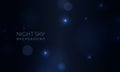 Blue night sky with bokeh light effect. Vector realistic abstract background with night starry sky.