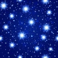 Blue night sky seamless pattern with glowing stars. Royalty Free Stock Photo