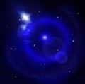 Blue night  starry sky and big moon  starrs flare light  background Royalty Free Stock Photo