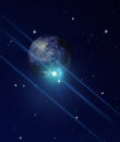 blue night  starry sky and big moon  starrs flare light  background Royalty Free Stock Photo