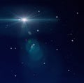 Blue night  starry sky and big moon  starrs flare light  background Royalty Free Stock Photo