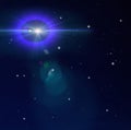 Blue night  starry sky and big moon  starrs flare light  background Royalty Free Stock Photo