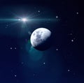 Blue night  starry sky and big moon  starrs flare light  background Royalty Free Stock Photo