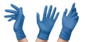 Blue nitrile medical gloves on hands Royalty Free Stock Photo