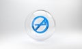 Blue No Smoking icon isolated on grey background. Cigarette symbol. Glass circle button. 3D render illustration Royalty Free Stock Photo