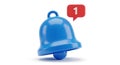 Blue notification bell with red alert icon isolated on transparent background Royalty Free Stock Photo