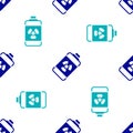 Blue Nuclear energy battery icon isolated seamless pattern on white background. Vector Royalty Free Stock Photo