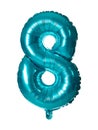 Blue number eight balloon on white