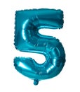 Blue number five balloon on white