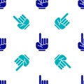 Blue Number 1 one fan hand glove with finger raised icon isolated seamless pattern on white background. Symbol of team Royalty Free Stock Photo