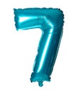 Blue number seven balloon on white