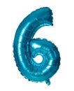 Blue number six balloon on white