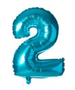 Blue number two balloon on white