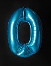 Blue number zero balloon on black