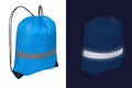Blue nylon drawstring bag with reflective tape Royalty Free Stock Photo