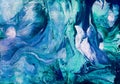 Blue Fluid Art Painting. Liquid Colorful abstraction. Textured background with marble effect