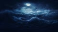 The Blue Ocean Full Moon Sky: Seas, Large Waves, Background, Dig Royalty Free Stock Photo