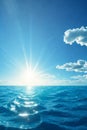 Blue ocean panorama with sun reflection, The vast open sea with clear sky, Ripple wave and calm sea with beautiful sunlight