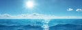 Blue ocean panorama with sun reflection, The vast open sea with clear sky, Ripple wave and calm sea with beautiful sunlight