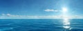 Blue ocean panorama with sun reflection, The vast open sea with clear sky, Ripple wave and calm sea with beautiful sunlight