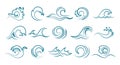 Blue ocean sea waves set. Icons, logos, vector Royalty Free Stock Photo