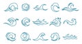Blue ocean sea waves set. Line icons, logos vector Royalty Free Stock Photo