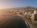 blue ocean water and luxury beach, hotels, resort of Tenerife, Canary island