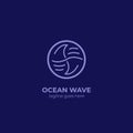 Blue ocean wave ambigram icon logo inside circle badge with dark blue background vector Royalty Free Stock Photo