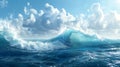 Blue ocean wave. 3D render of ocean wave with blue sky Royalty Free Stock Photo