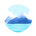Blue ocean wave with ice mountain blue iceberg glacier illustration round icon