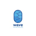 Blue ocean wave logo badge icon template in monoline style pattern Royalty Free Stock Photo