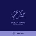 Blue ocean wave logo icon vector signature monoline symbol with sharp edge style