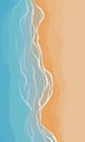 Blue ocean waves and a sandy beach. Vector illustration for a design with a summer theme.