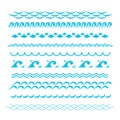 Blue ocean waves. Sea wave vector silhouette signs. Water graphic elements isolated Royalty Free Stock Photo