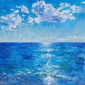 Blue Ocean With White Clouds Painting Royalty Free Stock Photo