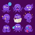 Blue Octopus Emoji Vector Set Royalty Free Stock Photo