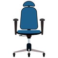 Blue office chair with headrest and handles vector illustration. Furniture with rolls and all equipment tor it. Object isolated on