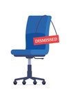 Blue office chair and sign Dismissed. Fired from job. Business hiring and recruiting vector illustration Royalty Free Stock Photo