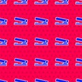 Blue Office stapler icon isolated seamless pattern on red background. Stapler, staple, paper, cardboard, office Royalty Free Stock Photo