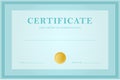 Blue official certificate of achievement template, vector illustration