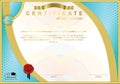 Blue official certificate with wafer, emblem, gold design elements